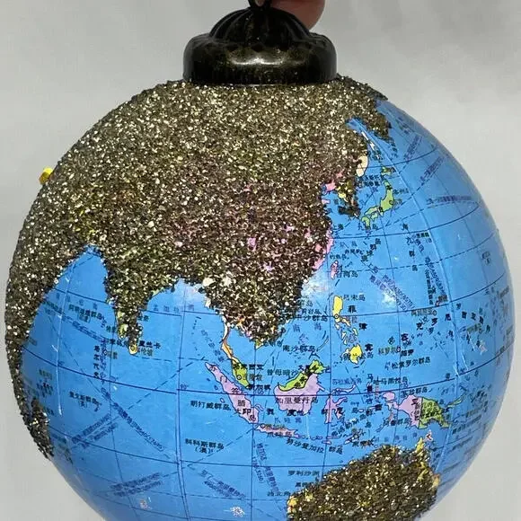 Pottery Barn Globe 4.5" Christmas Ornament Travel Map World Adventure - Picture 3 of 5